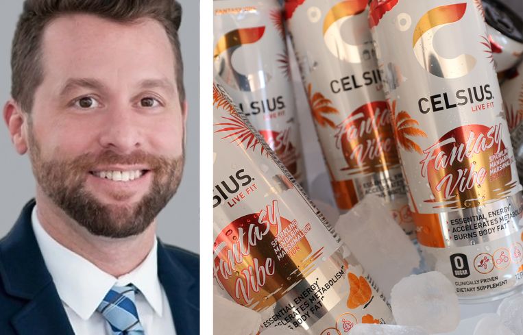 Eric Messer, Senior Research Manager at Cushman & Wakefield, and a Celsius drink.