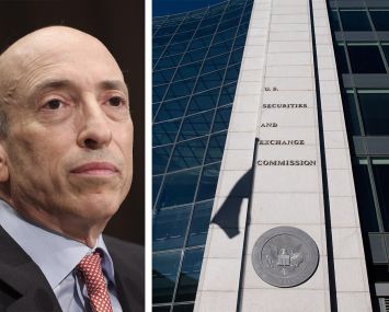 Securities and Exchange Commission (SEC) Chair Gary Gensler and the current SEC headquarters in Washington D.C.