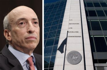 Securities and Exchange Commission (SEC) Chair Gary Gensler and the current SEC headquarters in Washington D.C.