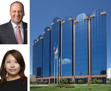 KBS CEO and Eastern Regional President Marc Deluca, Prime US REIT CFO Cindy Teo, and One Washingtonian Center in Gaithersburg, Md.