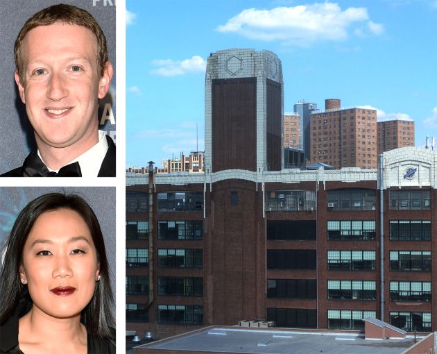 Mark Zuckerberg, Priscilla Chan, and the Studebaker Building at 615 West 131st Street.