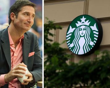 Brian Niccol and a Starbucks logo.