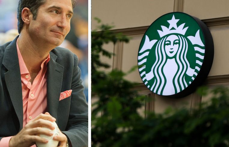 Brian Niccol and a Starbucks logo.