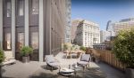 A rendering of an outdoor terrace at 55 Broad Street.