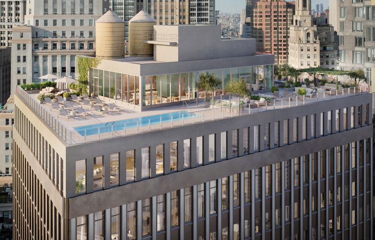 A rendering of the rooftop pool at 55 Broad Street.