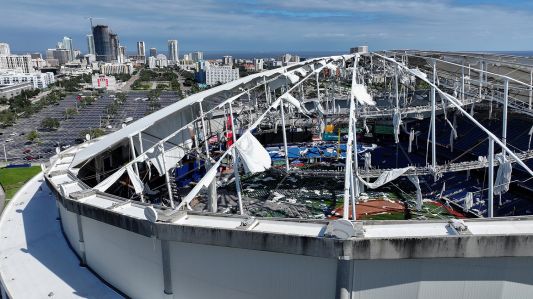 Hurricane Milton ripped the roof off the Tampa Bay Rays’ Tropicana Field (top left) in St. Petersburg, Fla. The team can repair it, or relocate to a temporary venue ahead of its new stadium complex.