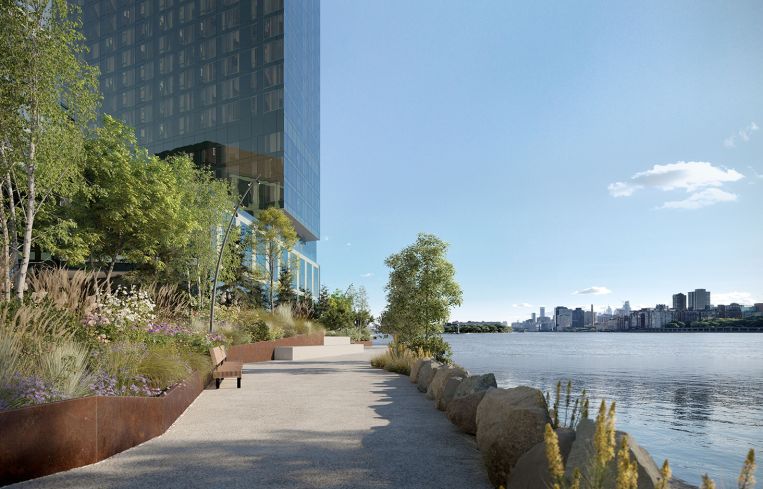 A rendering of a waterfront esplanade at Hallets Point.