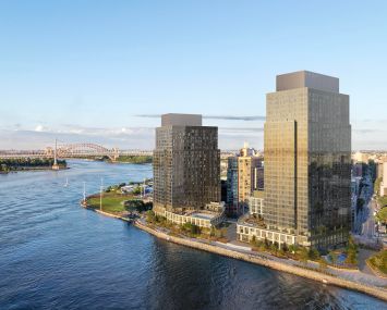 A rendering of two towers on the Queens waterfront.