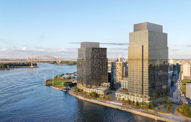 A rendering of two towers on the Queens waterfront.