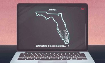 Image of a map of Florida on a laptop computer screen, and the image of Florida is taking forever to load.