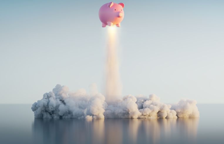 A cartoon big blasting into the air.