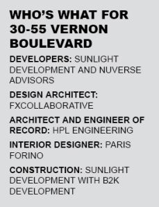 A text box listing the designers of 30-55 Vernon Boulevard.