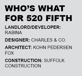 A text box showing the parties involved in the design of 520 Fifth Avenue.