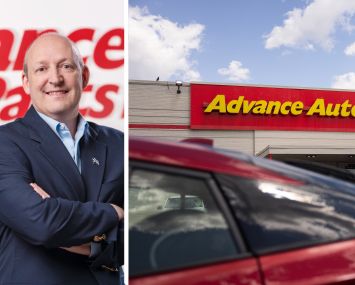 Shane O'Kelly, president and CEO of Advance Auto Parts; Advance Auto Parts store front.