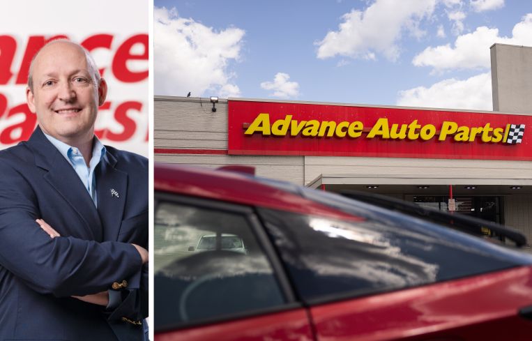 Shane O'Kelly, president and CEO of Advance Auto Parts; Advance Auto Parts store front.