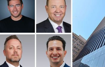 Clockwise from top left: Adam Rubin, Matthew Heyn, Ian Gilbert, and Adam Tischer of Colliers; The Aon Center