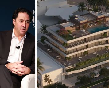 Ares CEO Michael Arougheti; rendering of Eighteen Sunset in Miami Beach.