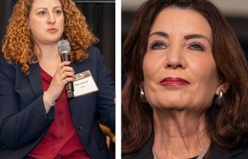 Basha Gerhards, senior vice president of planning, from REBNY, and New York Governor Kathy Hochul.
