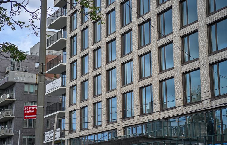 The exterior of 30-55 Vernon Boulevard.