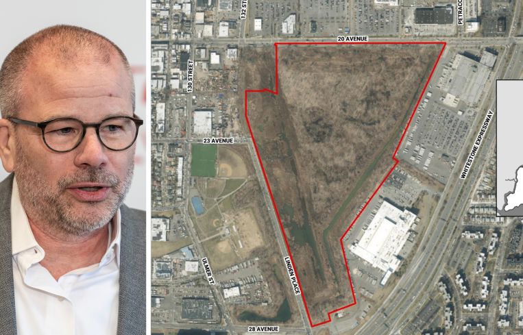 NYCEDC President & CEO Andrew Kimball; Map of Former Flushing Airport Site in Queens, NY