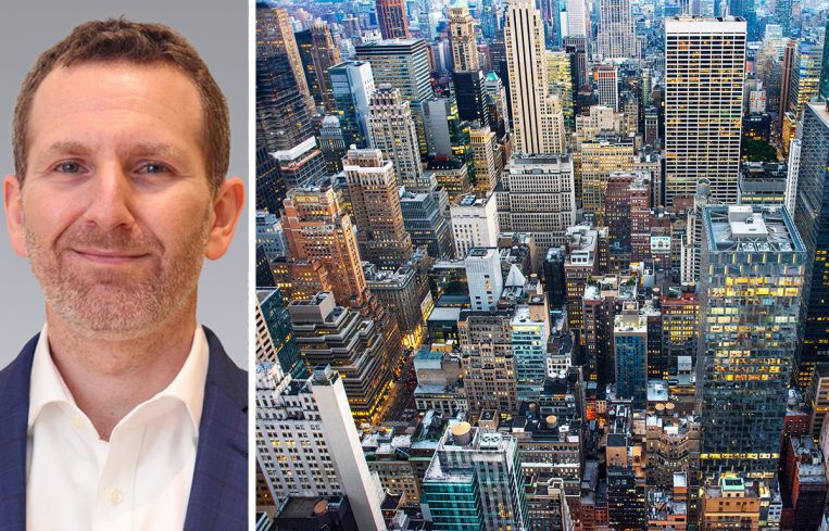 Frank Wallach, head of research at Colliers, and an aerial view of Midtown Manhattan.