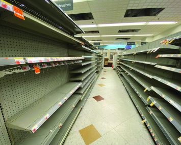 Empty shelves in a Walgreens store.