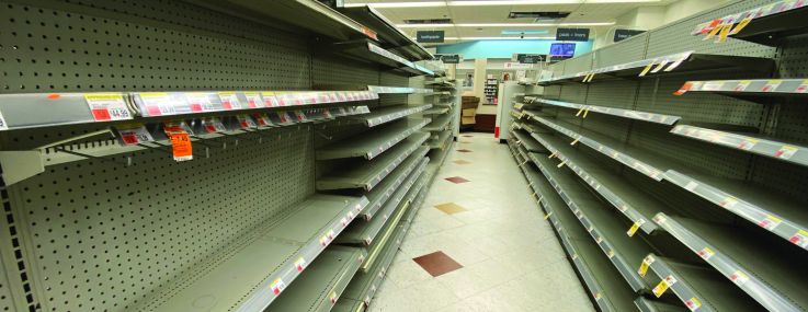 Empty shelves in a Walgreens store.