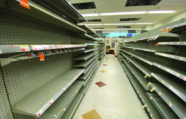 Empty shelves in a Walgreens store.