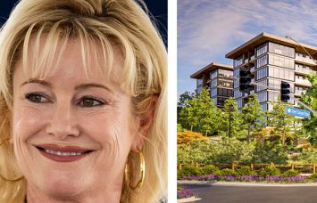 Anaheim, Calif. Mayor Ashleigh Aitken and a rendering of the Hills Preserve project.
