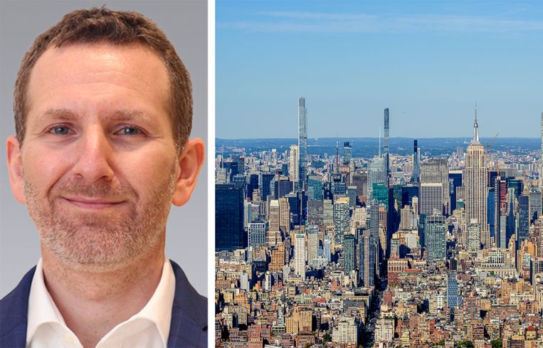 Frank Wallach, head of research at Colliers, and a view of Manhattan.