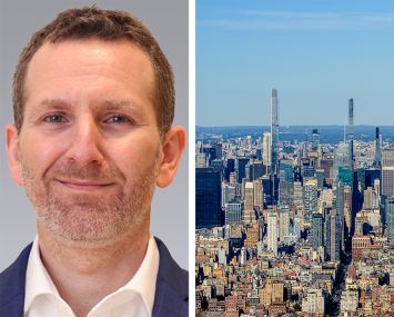 Frank Wallach, head of research at Colliers, and a view of Manhattan.