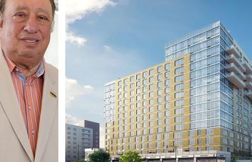 John Catsimatidis, CEO of Red Apple Real Estate, and a rendering of 180 Myrtle Avenue.