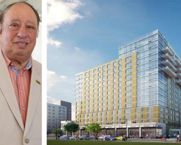 John Catsimatidis, CEO of Red Apple Real Estate, and a rendering of 180 Myrtle Avenue.