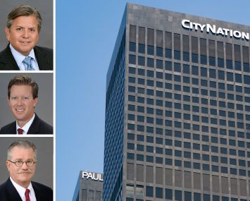 Tony Morales, Mike McKeever, and Tom McDonald of JLL; City National Bank in Downtown LA