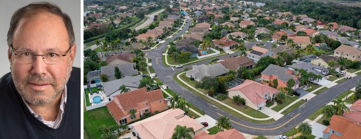 Joe Lubeck, founder and CEO of American Landmark, and an aerial view of Boca Raton, Fla.