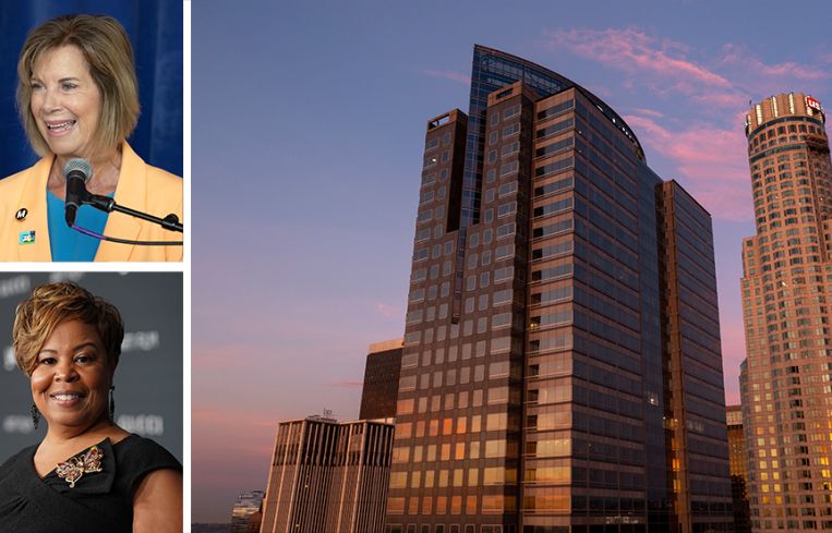 Los Angeles County CEO Fesia Davenport, L.A. County Supervisor Janice Hahn, and the Gas Co. Tower