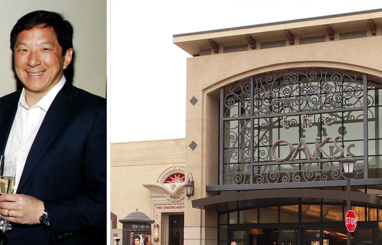 Jackson Hsieh, President and CEO of Macerich; Main entrance of The Oaks shopping center in Thousand Oaks, Calif.