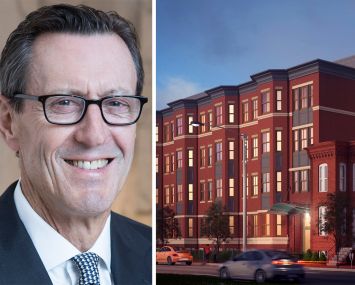 Robert Morse, chairman of Bridge Investment Group, and a rendering of 1220 Pennsylvania Avenue SE in Washington D.C.