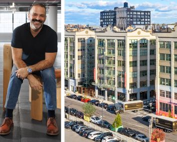 Jason Saft, CEO of Staged to Sell, and an aerial shot of Industry City in Brooklyn.