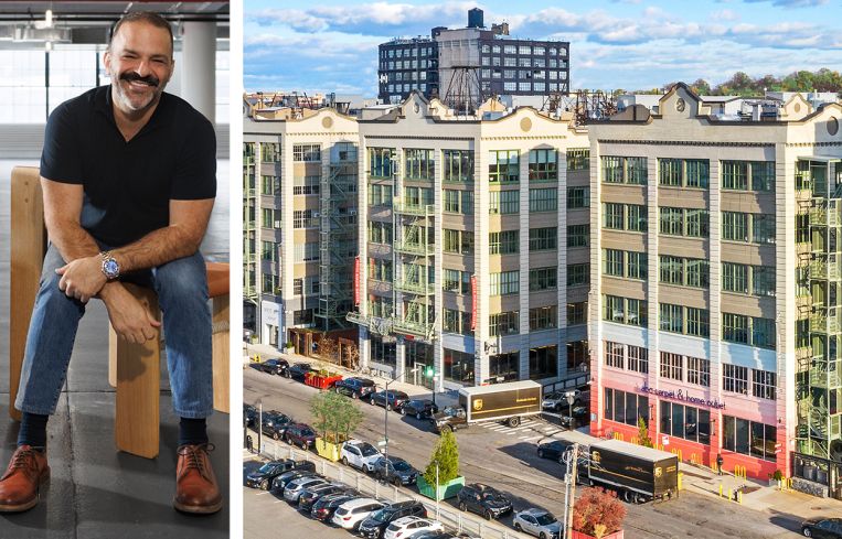 Jason Saft, CEO of Staged to Sell, and an aerial shot of Industry City in Brooklyn.