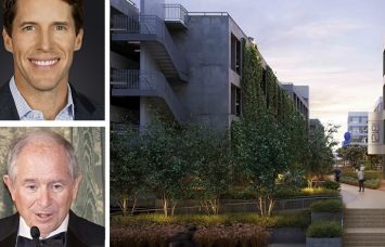 Rob Kane of Lincoln Property Company, Stephen Schwarzman of Blackstone, and The Bluffs, an office campus in Playa Vista, Calif.