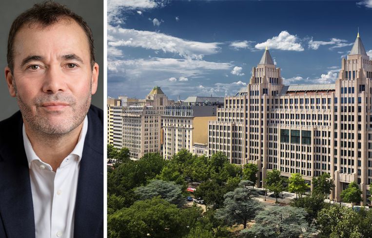 William Lewis, publisher and CEO of The Washington Post, and One Franklin Square in Washington D.C.