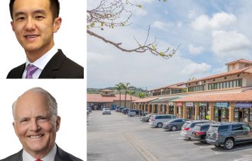 Westwood Financial Chief Financial Officer Juyuan Wei and CEO Mark Bratt, and Plaza Del Rio in San Juan Capistrano, Calif.
