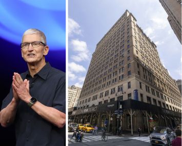 Tim Cook and a picture of 11 Penn Plaza.