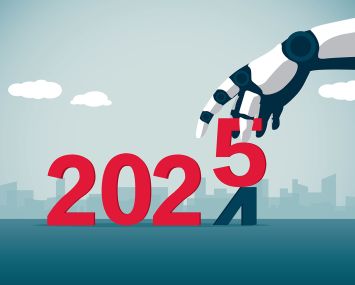 An illustration of a robotic hand changing the year to 2025.