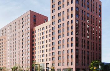 A rendering of the A1 A2 building of the Alafia development in East New York, Brooklyn.