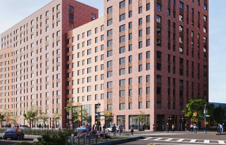 A rendering of the A1 A2 building of the Alafia development in East New York, Brooklyn.