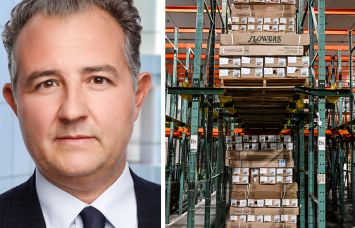 Amabile Raimondo, co-CEO and global chief investment officer of PGIM, and the interior of a warehouse.