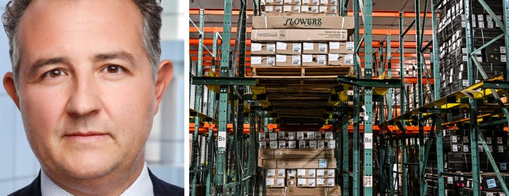 Amabile Raimondo, co-CEO and global chief investment officer of PGIM, and the interior of a warehouse.