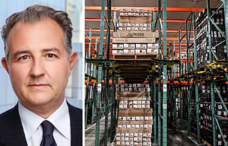 Amabile Raimondo, co-CEO and global chief investment officer of PGIM, and the interior of a warehouse.